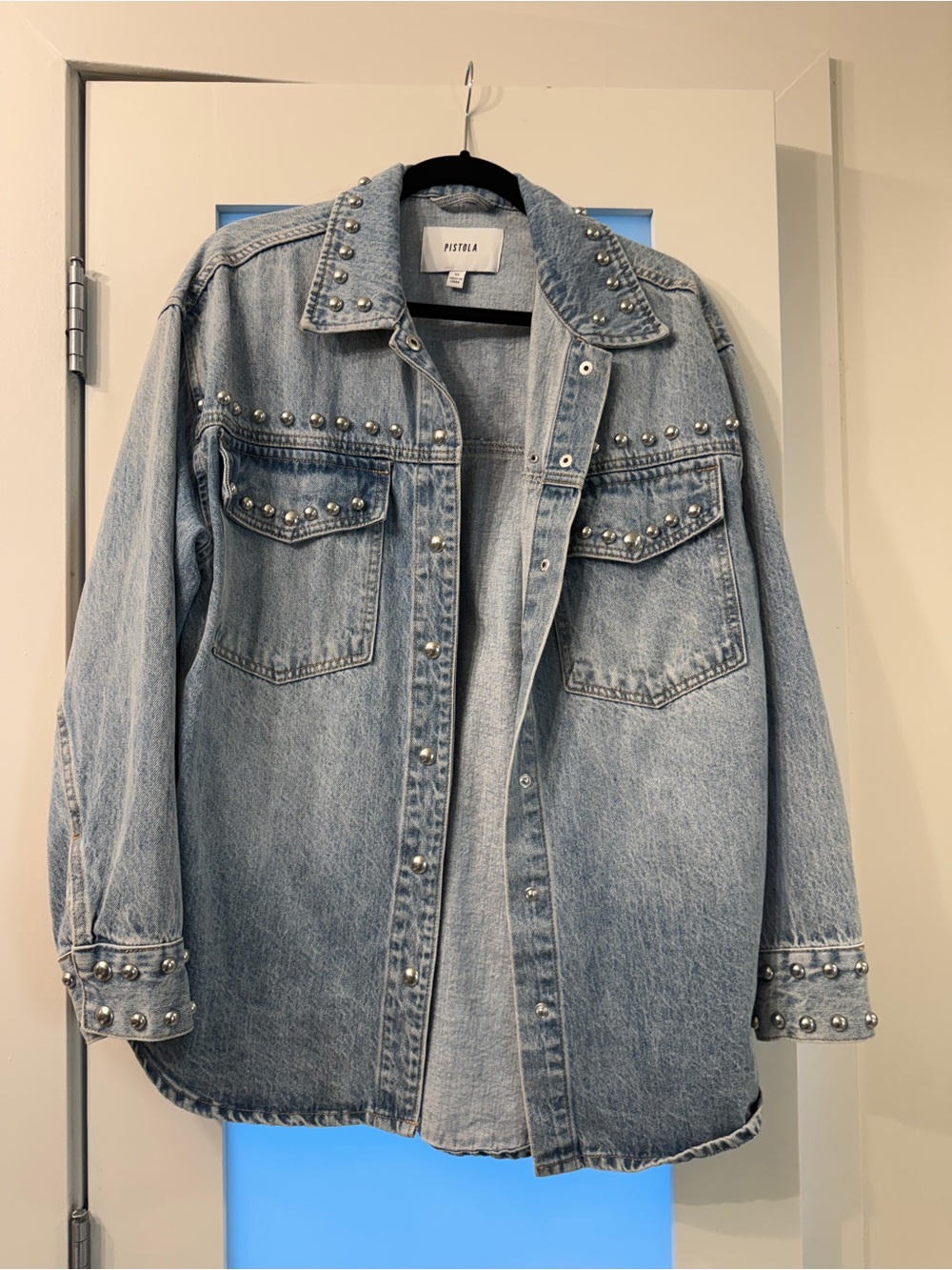 pistola Light Blue Studded Denim Shirt Jacket size xs